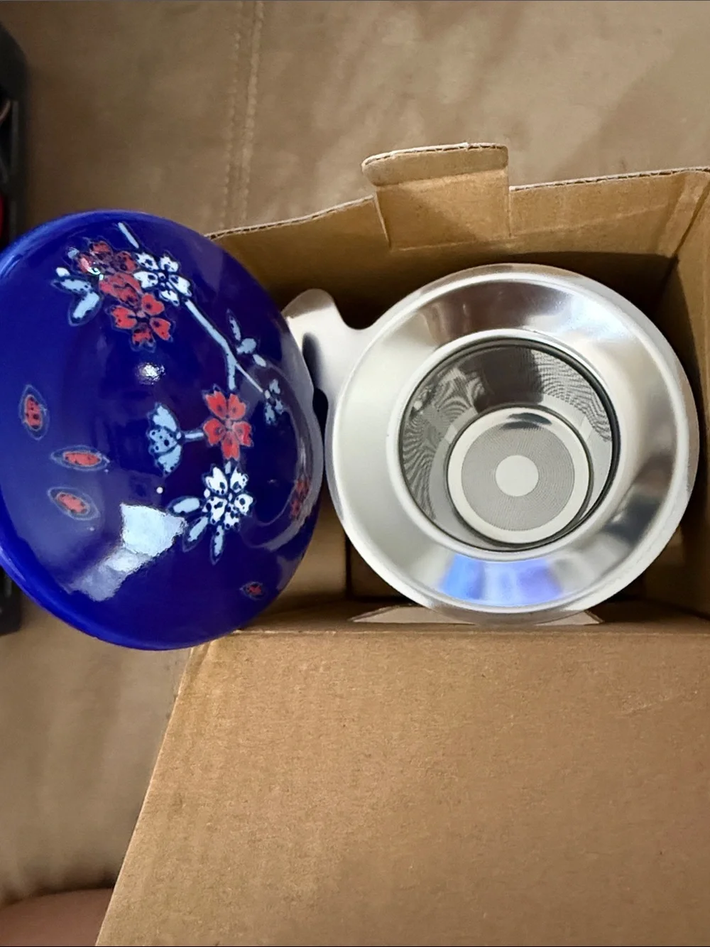15oz Blue Floral Ceramic Tea Mug with Infuser and Lid